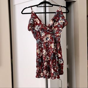 Bohemian Maroon Paisley Romper with Tie Back & Zipper